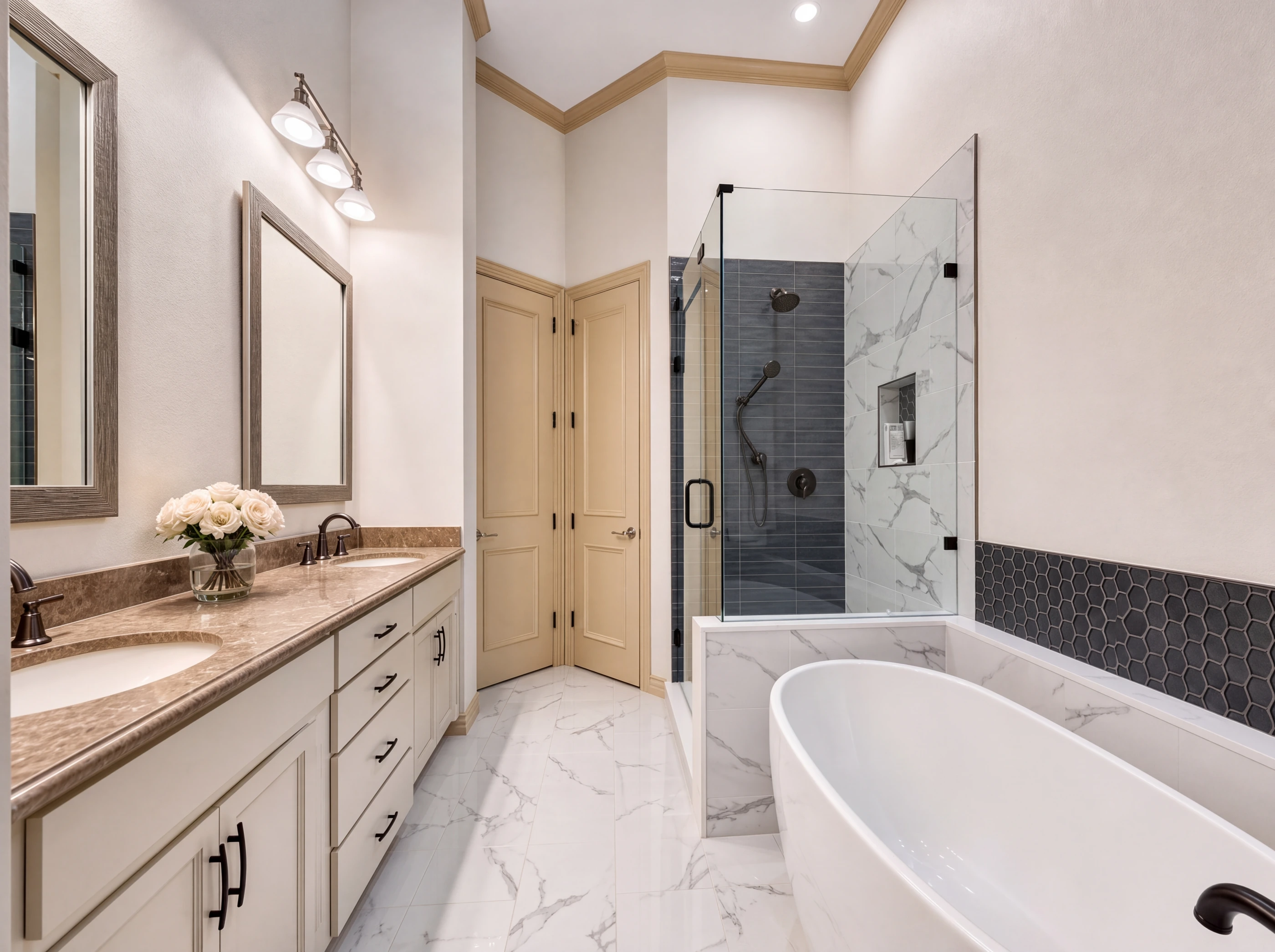 Primary bath with freestanding tub