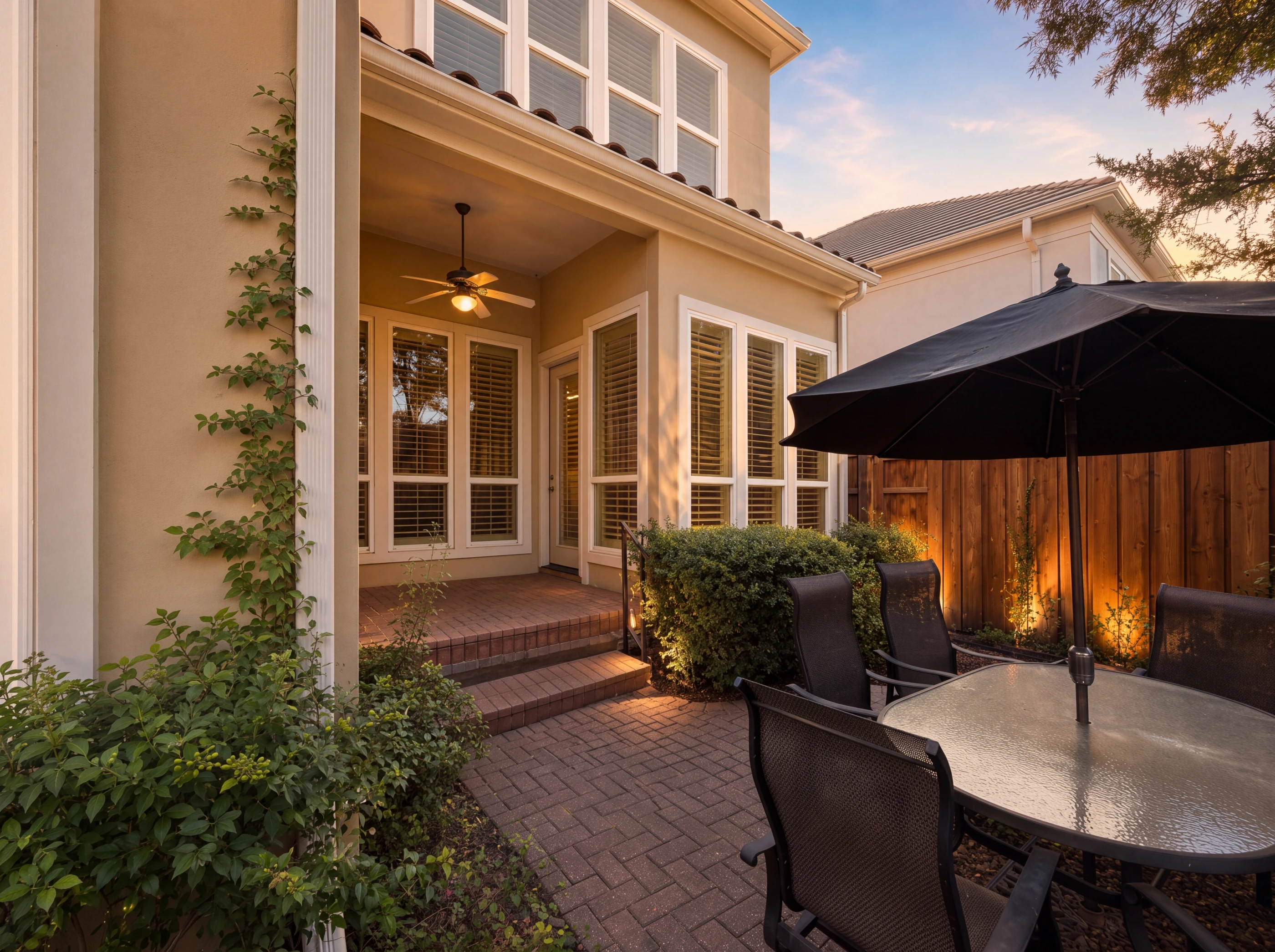 Covered porch and courtyard dining