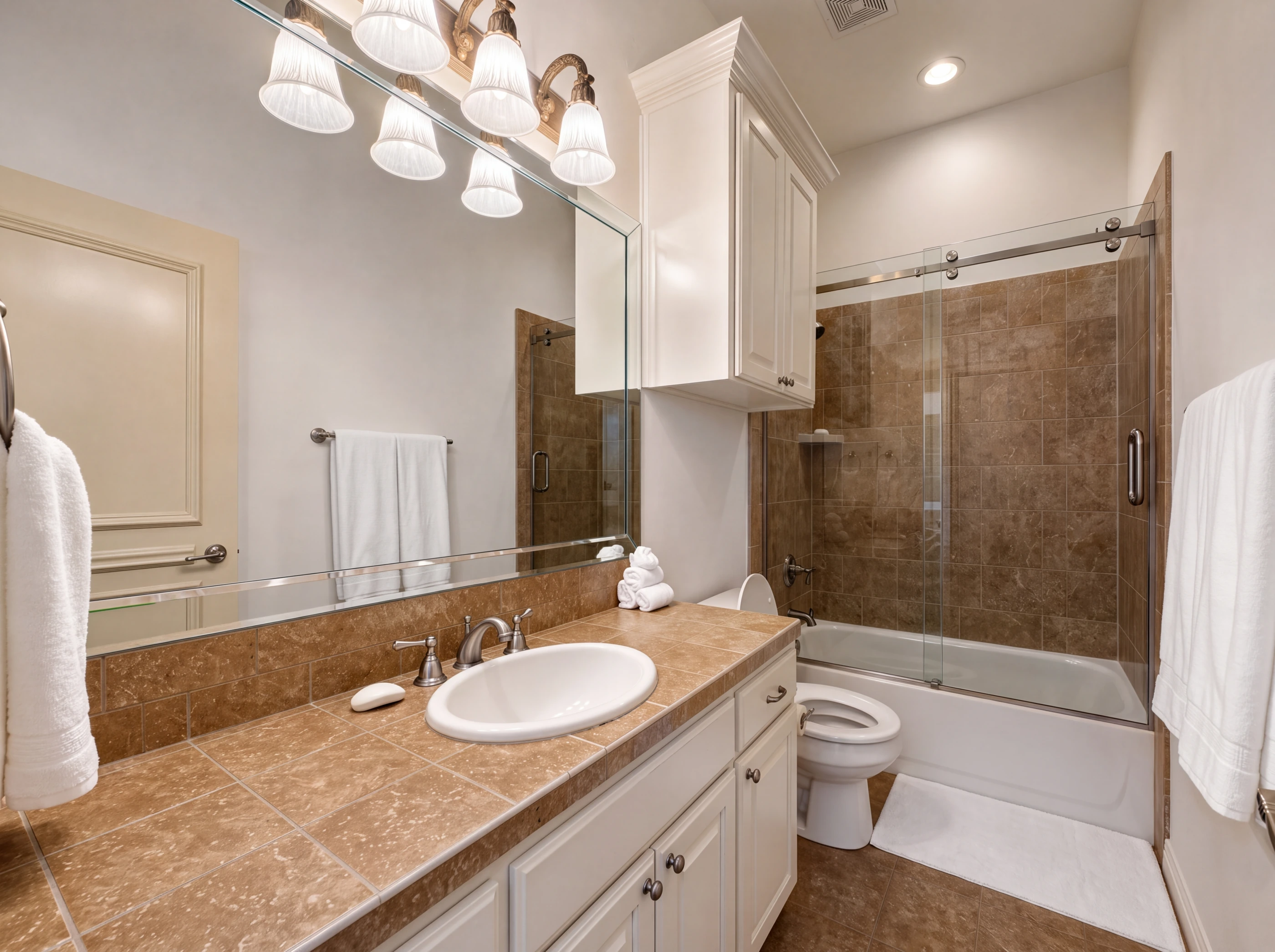 Upstairs bath with glass shower