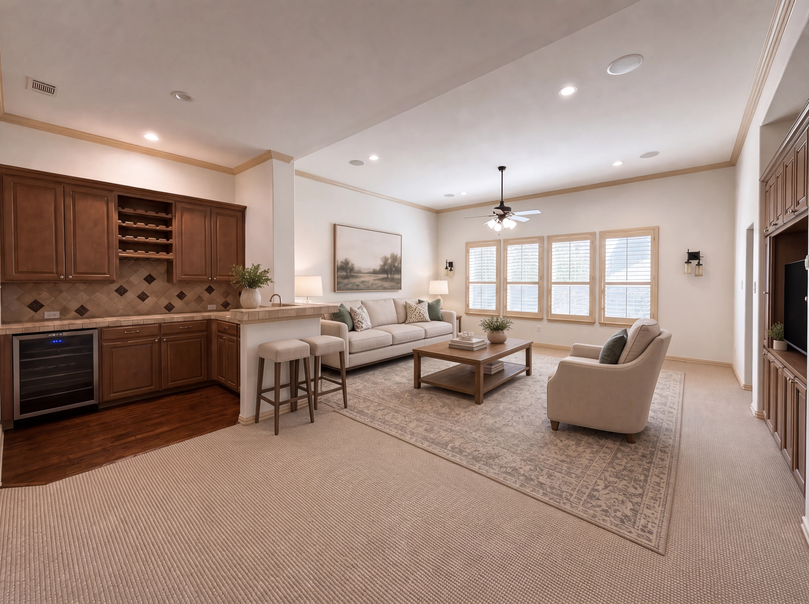 Upstairs game room with wet bar